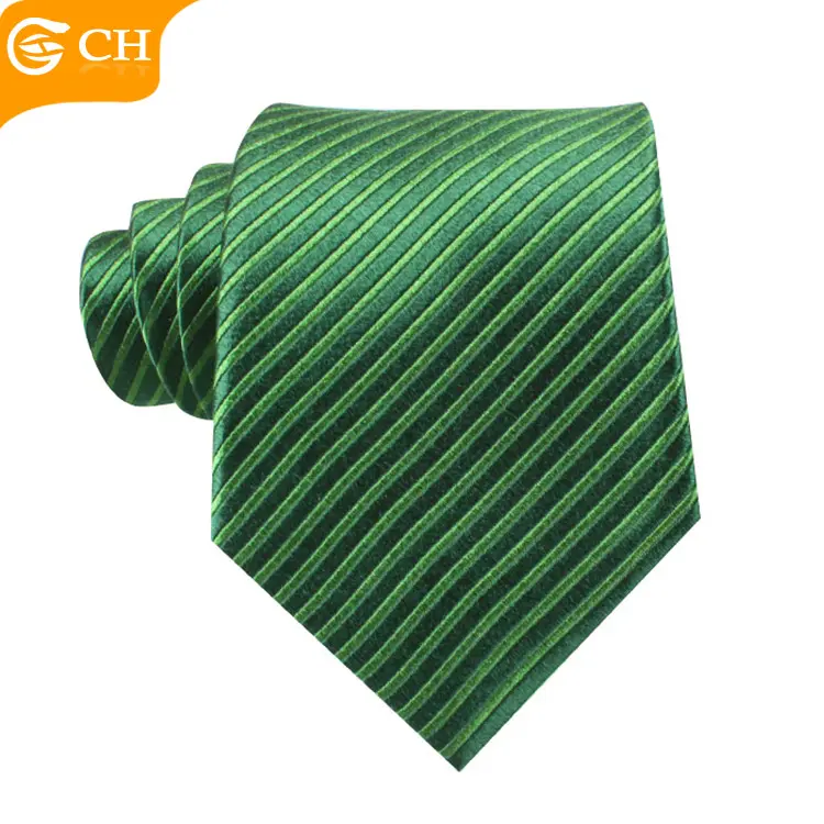 Men Accessories 2021 Custom Green Striped Design Men's Wide Necktie With Gift Box Packing 100% Silk Tie