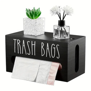 Wooden Trash Bag Storage Box Rectangular Standing Type <b>Covered</b> Organizer For Kitchen Countertop - Product Image 3