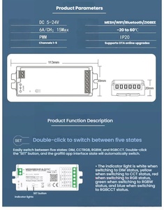 Led dải ánh sáng lưới nhóm Sync điều khiển Dimmer chuyển đổi PWM 5in1 Dim CCT RGB RGBW rgbwc Wifi Bluetooth 2.4 Gam tuya ZigBee thông minh - Product Image 5