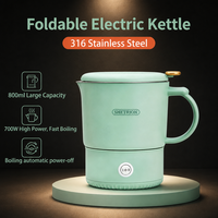 Bouilloire Électrique Pliable Portable Grande Capacité en Acier Inoxydable 316 de 800 ml pour Voyage et Extérieur – Vente en Gros
