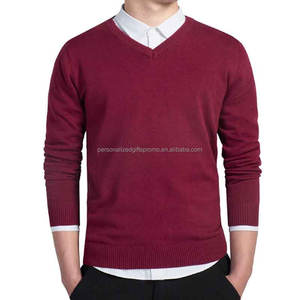 Chemises en tricot à manches longues et col en V en coton pour hommes, <span class=keywords><strong>pull</strong></span>-over tricoté en jersey <span class=keywords><strong>de</strong></span> coupe ajustée et unie - Product Image 5