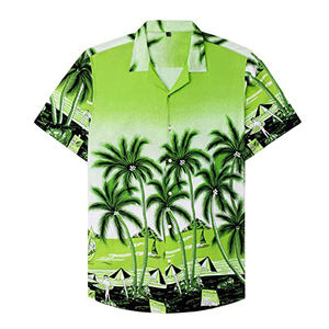 カスタムブルーラペルサマーカジュアルメンズレギュラーユースプリントスリムフィットハワイアンシャツ - Product Image 1