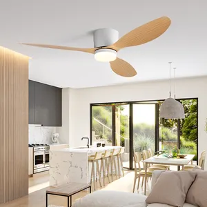 Energy Saving 52 Inch Dimmable Remote Control Flush Mount Modern Reversible Dc Motor Ceiling Fan With Light