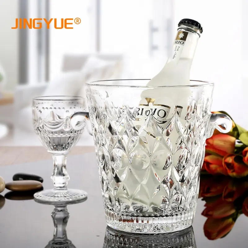 Jingyue-cubo de hielo transparente con asas, Enfriador de champán y vino, cubo elegante para bodas, eventos y fiestas