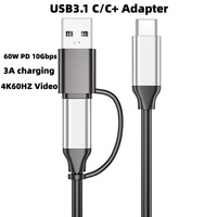 Cable DFX 2 en 1 USB 3.1 Tipo-C a C de 1M con Adaptador USB-A, Carga Rápida de Alta Velocidad para MacBook, Teléfono Móvil, Laptop, Hub