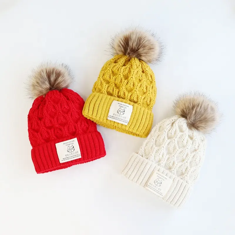 kids hats wholesale new fashionable kids winter knitted hat Acrylic Unisex Beanie children Style moving ears Thickened fleece