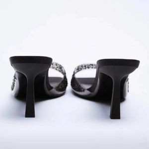 New Summer Slippers Female Transparent Square Head Line High <b>Heels</b> Fashion Large Size Summer Pumps for Women Shoes - Product Image 3