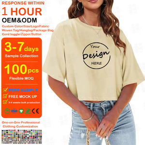 Camisetas Cortas Oversize Personalizadas de Alta Calidad para Mujer, 180GSM de Algodón Suave, Lisas y Básicas con Serigrafía al por Mayor - Product Image 1