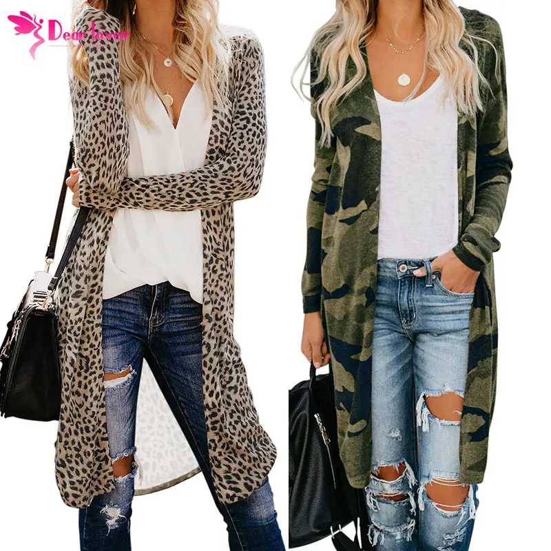 Dear-Lover Hot Style Manufacturer Fall Winter Casual Leopard Knit Maxi Long Cardigan Women