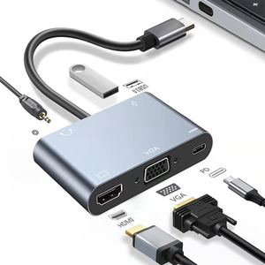 Mới 5 Trong 1 TYPE-C Để HDMI + <span class=keywords><strong>VGA</strong></span> + AV + USB3.0 + Pd USB Hub <span class=keywords><strong>Adapter</strong></span> Cho Máy Tính Để Bàn Truyền Hình Máy Chiếu - Product Image 2