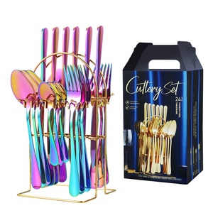 24 Piece Cutlery <strong>Set</strong> Stainless Steel Flatware <strong>Gold</strong> Forks Knives Spoon <strong>Set</strong> 24 Pcs Cutlery Silverware <strong>Set</strong> With Stand - Product Image 5