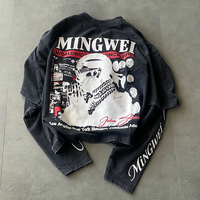 T-shirt à manches longues pour homme, style vintage, imprimé carrosserie, effet superposé faux deux pièces, streetwear, usine de vêtements personnalisés OEM ODM