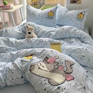 Ensemble de draps de <span class=keywords><strong>lit</strong></span> pour étudiants universitaires super doux 4 pièces 100% coton Dessin animé mignon amusant Couverture de couette brodée lavée 200TC - Product Image 5