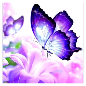 OEM/ODM Vente en gros d'usine de fleurs papillons violettes Peinture diamantée 5D DIAMOND DIY Broderie Décoration murale pour la maison Cadeau