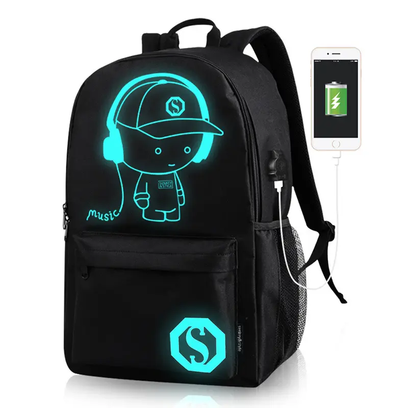 High Quality Computer Bag Middle School Student Schoolbag Leisure Backpack Fashion Backpack Luminous Usb Outdoor Male and Female