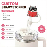Tapón de silicona de PVC personalizado con diseño de gato, reutilizable, seguro para alimentos (FDA), a prueba de polvo, para pajitas.