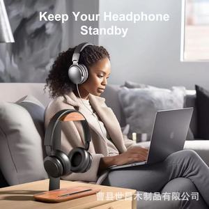 Solid Wood Headphone Stand Natural Color Rectangle Shape Standing Type Portable Desktop Organizer for <b>Home</b> Office Use - Product Image 3