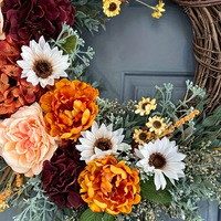 Nouvelle Guirlande Décorative Qq555 pour la Récolte d'Automne, Pivoine et Tournesol, pour Thanksgiving, Décoration Murale ou de Porte en Fleurs de Soie