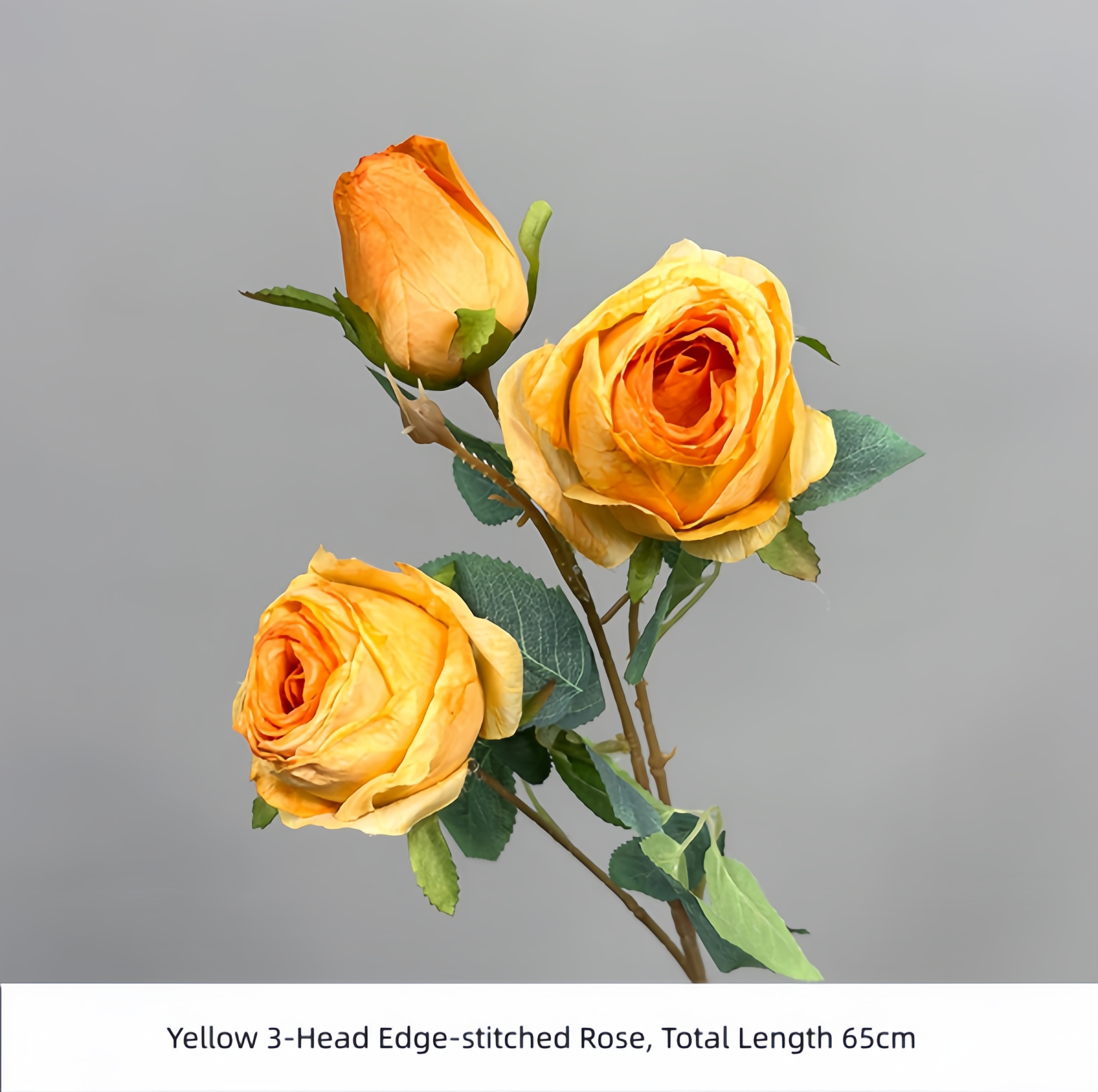 Yellow 3-Head Edge-stitched Rose