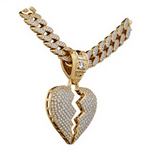 Collar con Colgante de Corazón Roto Estilo Hip Hop Icy Bling, Cadena Cubana de Latón Chapado en Oro con Eslabones de Zirconia para Fiesta - Product Image 2