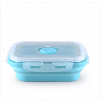 Boîte à lunch carrée moyenne pliable en silicone, compatible micro-ondes, avec couvercle verrouillable, pour la préparation des repas et les voyages (vente en gros)