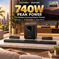 Barre de son 7.1.4 canaux avec Dolby Atmos, 740W, caisson de basses sans fil de 8 pouces et enceintes arrière pour home cinéma