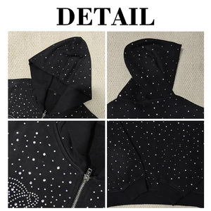 Custom Bulk Luxury Shining Gemstone Oversized Rhinestone Zip up Hoodie Acid Wash Vintage Streetwear Zipped Hoodie <b>for</b> Men - Product Image 4