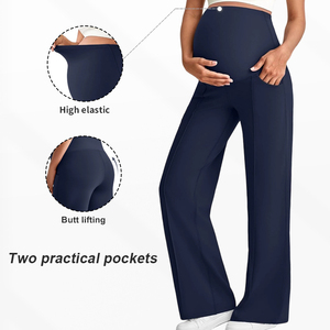 <span class=keywords><strong>Pantalon</strong></span> de maternité taille haute, coupe droite large, très élastique, avec soutien abdominal, style européen, pour la grossesse - Product Image 5