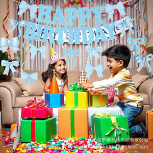 Bow Birthday Decoration Set Paper Party Supplies Spiral <b>Banners</b> For Birthday Celebration Age 5-7 Years Disposable - Product Image 4