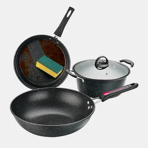 Factory low price good sell Marble Non Stick Maifan Stone kitchen ware cooking cookware sets cooking Pan Wok Pot