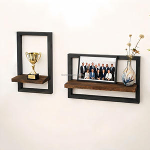 Étagère flottante à trois niveaux en bois marron/noir style Art Déco, pour rangement décoratif mural, chambre, salle de bain, anniversaire - Product Image 4