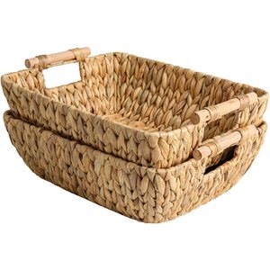 Vimini Vintage cestino di stoccaggio naturale giacinto di acqua rettangolare vassoio di servizio con manici per la casa vassoio decorativo - Product Image 1