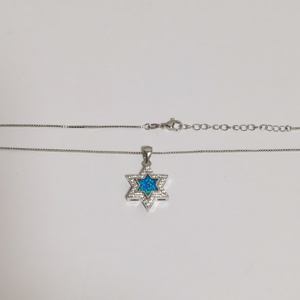 สร้อยคอจี้หกเหลี่ยมโอปอล ชุบโรเดียม สร้อยคอแบบกล่อง จี้โอปอลสีน้ำเงินและสีขาวสำหรับสวมใส่ทุกวัน - Product Image 5