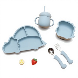 Juego de Alimentación para Bebés OEM/ODM, Plato de Succión con Dinosaurios, Tazón, Cuchara, Tenedor, 5 Piezas, 0-12 Meses, Fácil de Limpiar, para Niños Pequeños - Product Image 1