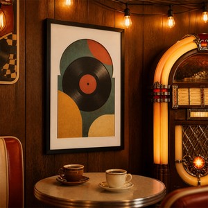 Cadre de présentation pour disques vinyles, style <span class=keywords><strong>Jukebox</strong></span>, avec découpe en arche, en bois noir, avec crochets à dents de scie et pinces à ressort, pour montage mural, décoration musicale - Product Image 3