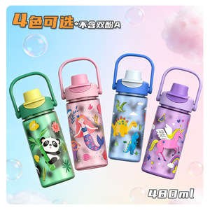 ขวดน้ำเด็ก 480 มล. หลอดดูดแบบพับได้ ปลอดสาร BPA ลายการ์ตูน สำหรับเด็กนักเรียน ใช้กลางแจ้ง - Product Image 4