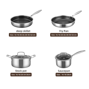 Lot de 6 ustensiles de cuisson antiadhésifs en acier inoxydable 18/10 triple couche alvéolé, comprenant casseroles, poêles, faitouts, poêle à sauter et marmite, résistants au four - Product Image 6