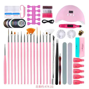 Wholesale Nail Tools Set Professional With Glitter Rhinestones Brushes Nail Dotting Pen And Lamp Diy Nail Art Kit Decoration