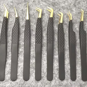 Pinzas de extensión de pestañas de alta calidad DRAGON Pinzas de punta de fibra de extensión de pestañas de acero inoxidable 45 90 grados con logotipo personalizado - Product Image 1