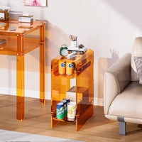 Table d'appoint moderne en acrylique transparent, pliable, étroite, pour chambre à coucher, table de chevet mince avec forme personnalisable