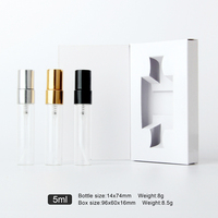 SUMEEAR Flacon pulvérisateur de parfum rond en verre plat de 5 ml avec capuchon pulvérisateur, flacon testeur de parfum rechargeable avec boîte cadeau