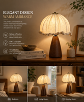 Lampe de table Resort Lodge avec abat-jour en lin plissé effet bulle, socle en noyer, LED 40W pour séjours en cabane et chalet, décoration d'hôtel