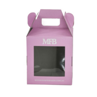 Boîte à gâteau en carton rose en forme de maison avec fenêtre, idéale pour pâtisserie, fête ou cadeau