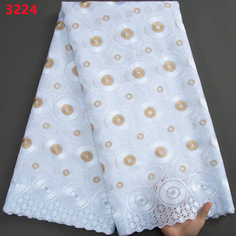 Tecido de renda suíça para festa noturna, bordado de algodão africano 3224 tecido de renda suíça 2023