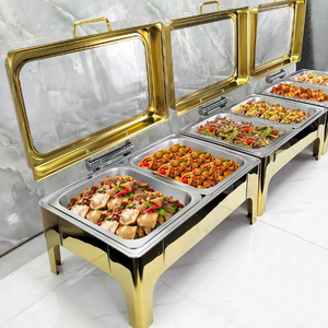 Set Perlengkapan Katering Mewah Modern Royal 9L Berbahan Baja Anti Karat Emas, Pemanas Makanan Bertenaga Bahan Bakar, Perlengkapan Restoran - Product Image 1
