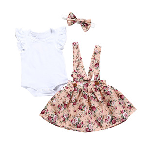 Ensemble de vêtements pour bébé, barboteuse à volants florale pour bébé fille avec robe à fleurs - Product Image 6