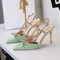 Escarpins à bride arrière pour femme, style été |   Escarpins à bout pointu avec nœud décoratif et finition métallique, élégants pour le bureau et les soirées