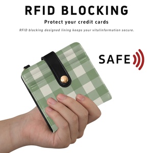 Hawaiian Green Checked Design Small <b>Rfid</b> Zipper Coin Pocket PU Leather Compact Cash Credit Card Holder Travel <b>Wallet</b> for Women - Product Image 3