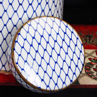 Nouvel ensemble de 3 pièces en céramique et porcelaine de style chinois moderne, motif quadrillé bleu et blanc, vase cylindrique de rangement, pot décoratif fait main pour la maison