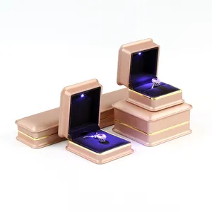 Unique Premium Golden Vegan Leather Letter Eco Friendly Minimalist Jewelry Box With Led Light Jewelry For Bridal